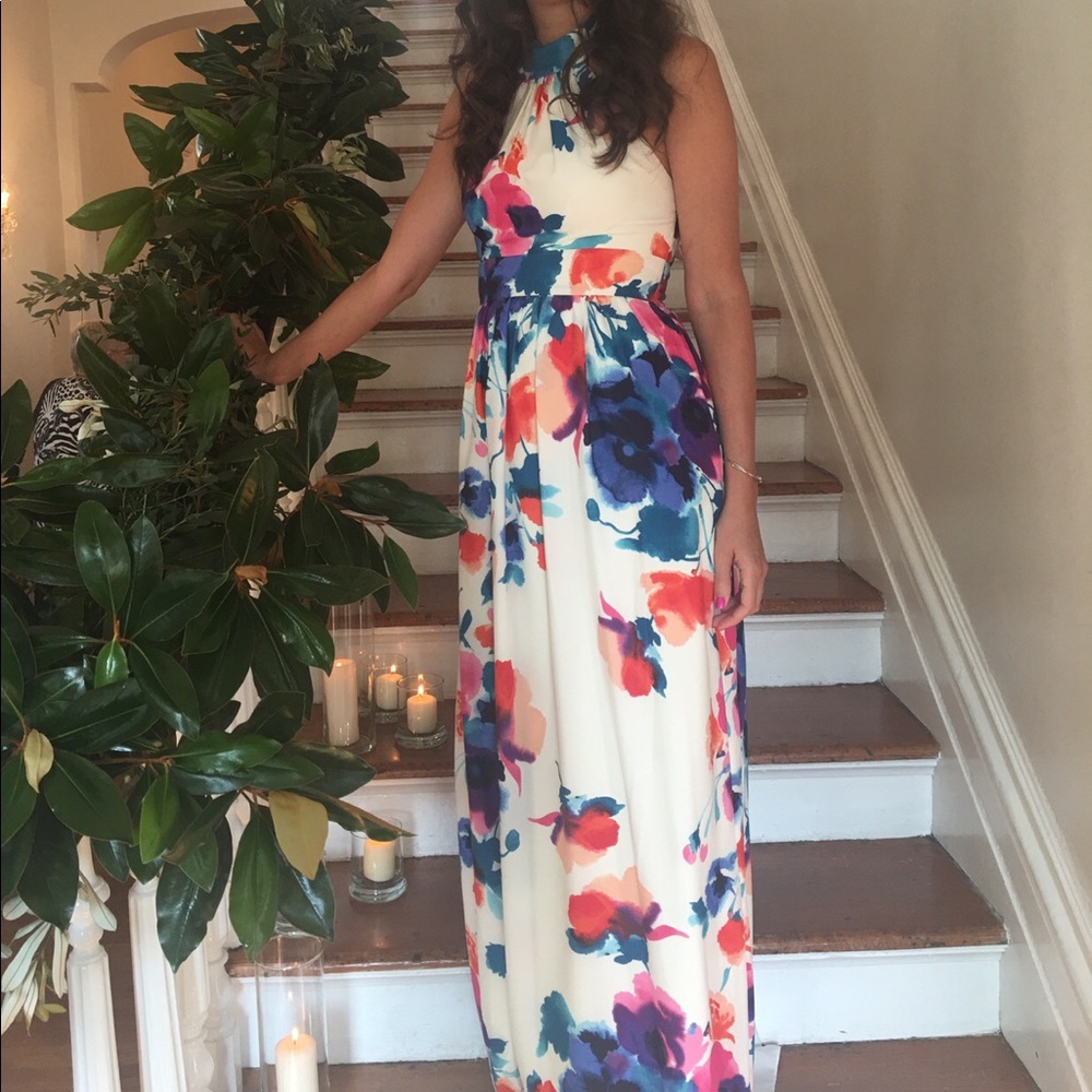 Eliza J floral print halter maxi dress size 2